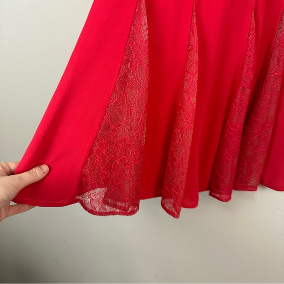 BCBG Maxazria | Cherry Red Lace Detailed Fit and Flare Mini Dress Size 0 - Picture 6 of 8